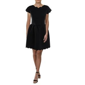 Aqua black Soft Scalloped Fit-and-Flare Dress Sz S
